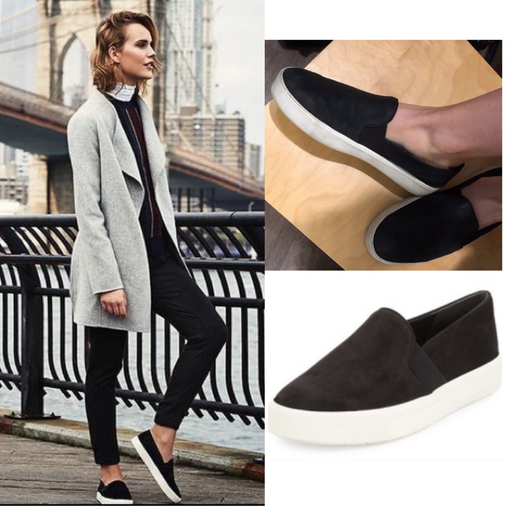 Vince Black Genuine Leather Slip On Sneakers - Picture 1 of 8